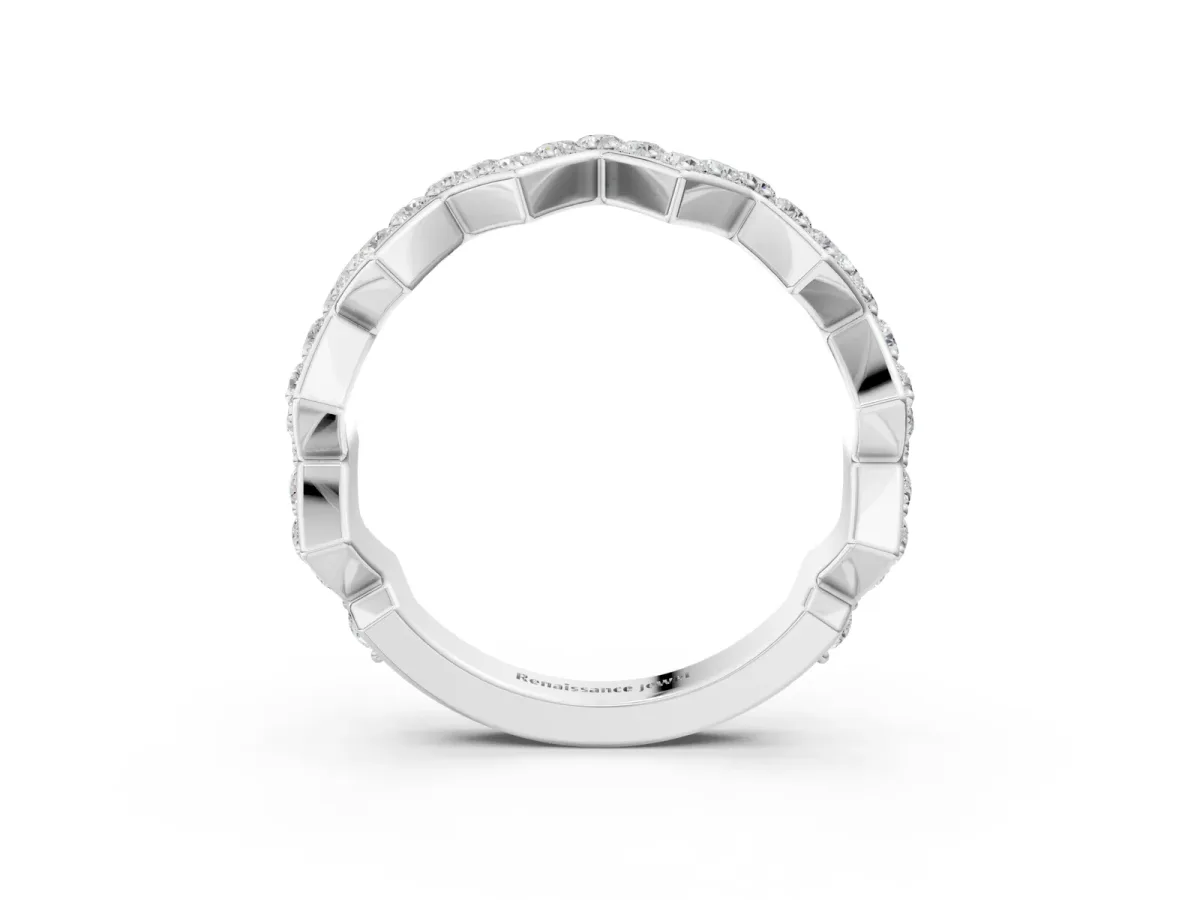 Zigzag Diamond Pave Round Eternity Band with Prong Setting White gold