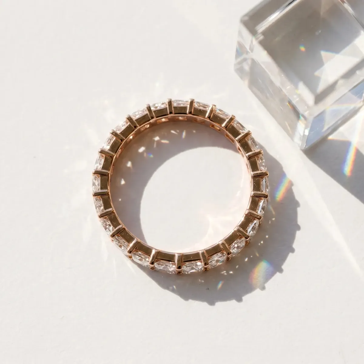 Princess Cut Diamond Eternity Band with Channel Setting and Shared Prong Rose gold