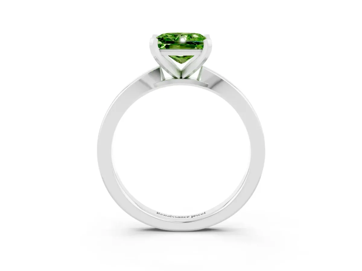 Princess Cut Peridot Solitaire Engagement Ring with Classic Band and Four-Prong Setting Silver
