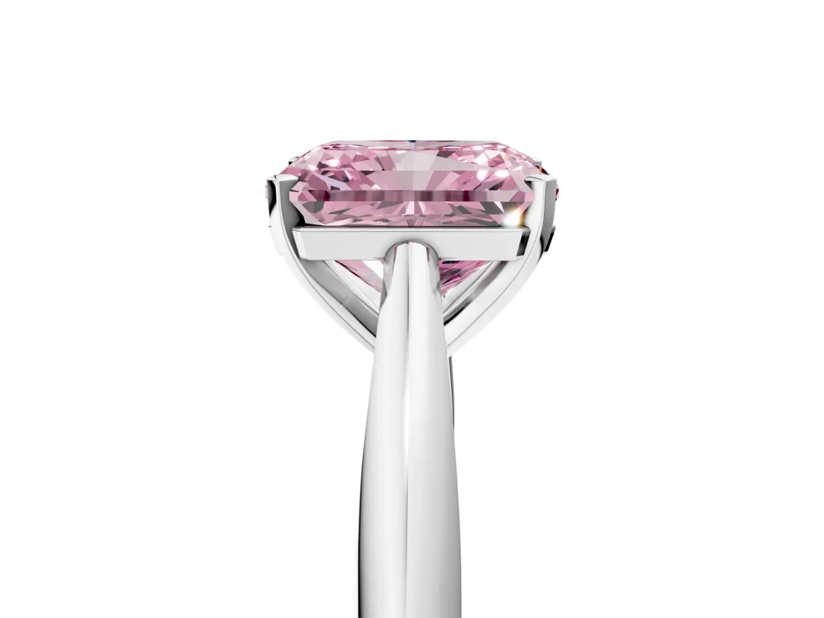 Fancy Pink Radiant Cut Diamond Solitaire Engagement Ring with Cathedral Setting and Four-Prong Mount Silver