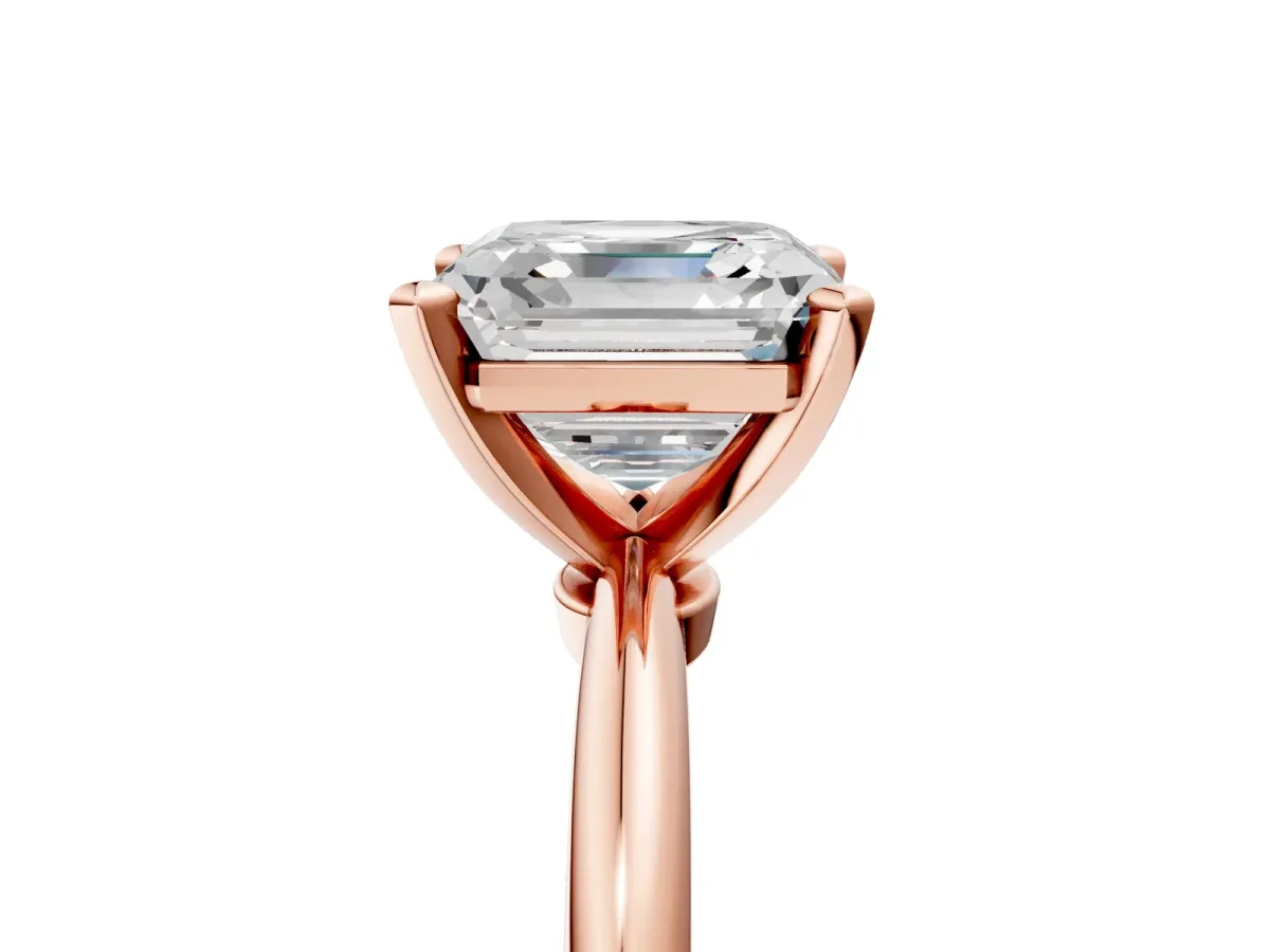 Asscher Cut Diamond Solitaire Ring with Six-Prong Setting and Classic Band Rose gold