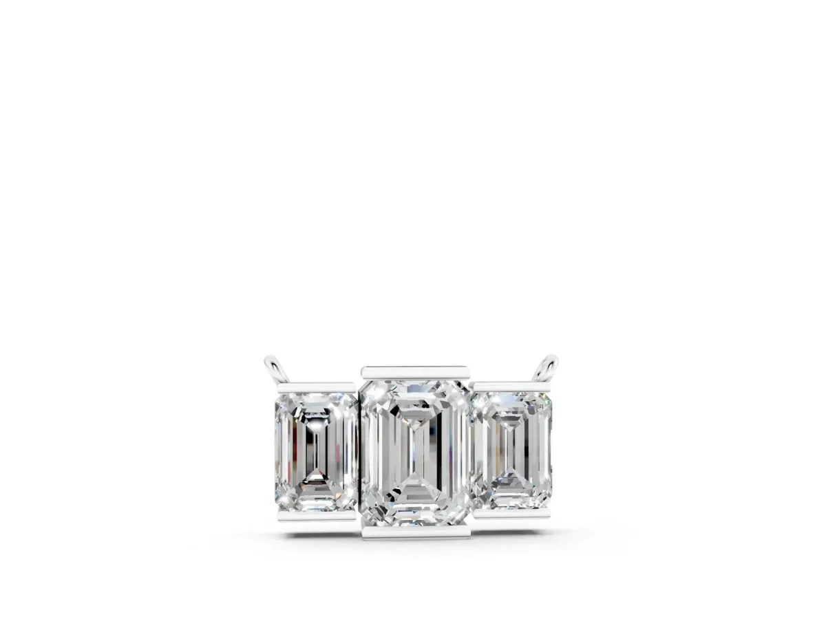 Emerald Cut Three-Stone Bar Pendant with Bar Prong Setting White gold