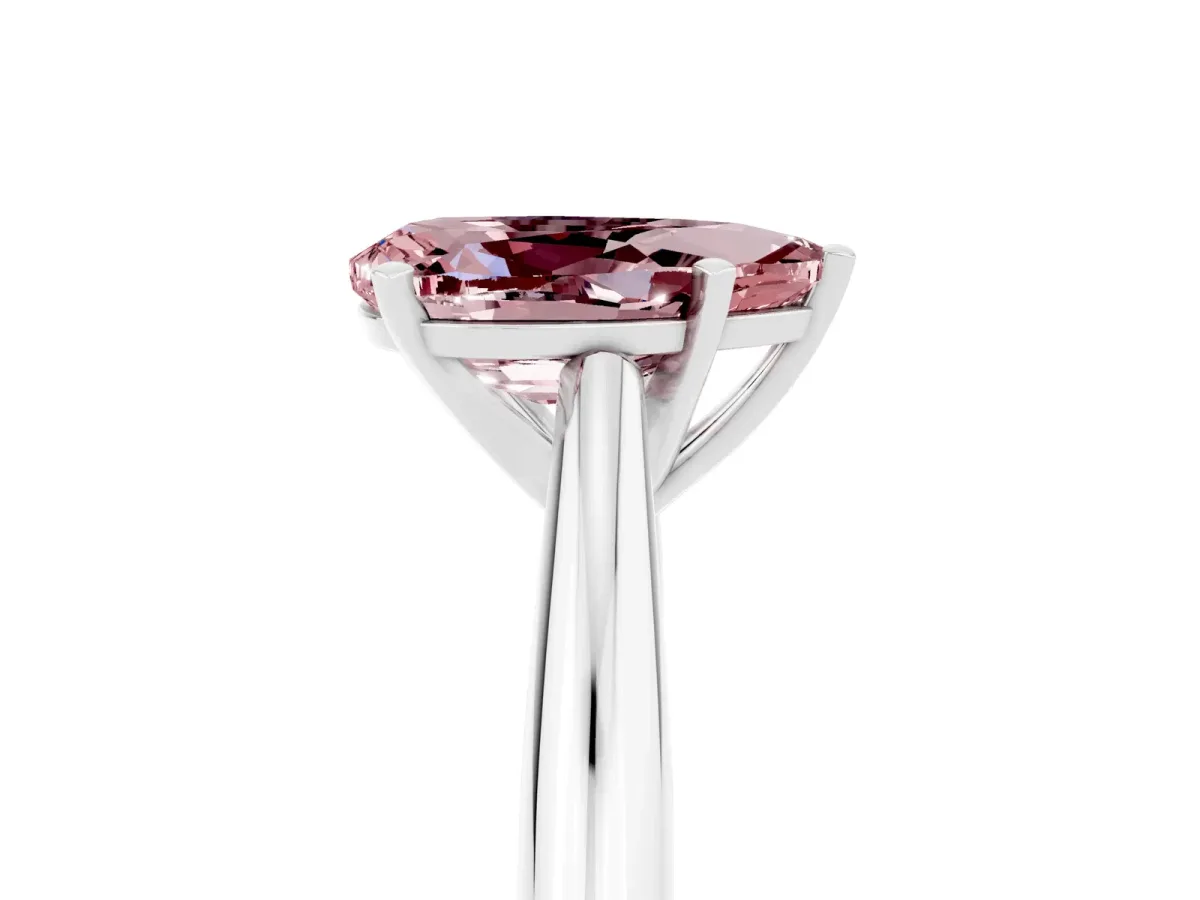 Pear Cut Morganite Solitaire Engagement Ring with Cathedral Setting and Four-Prong Mount White gold