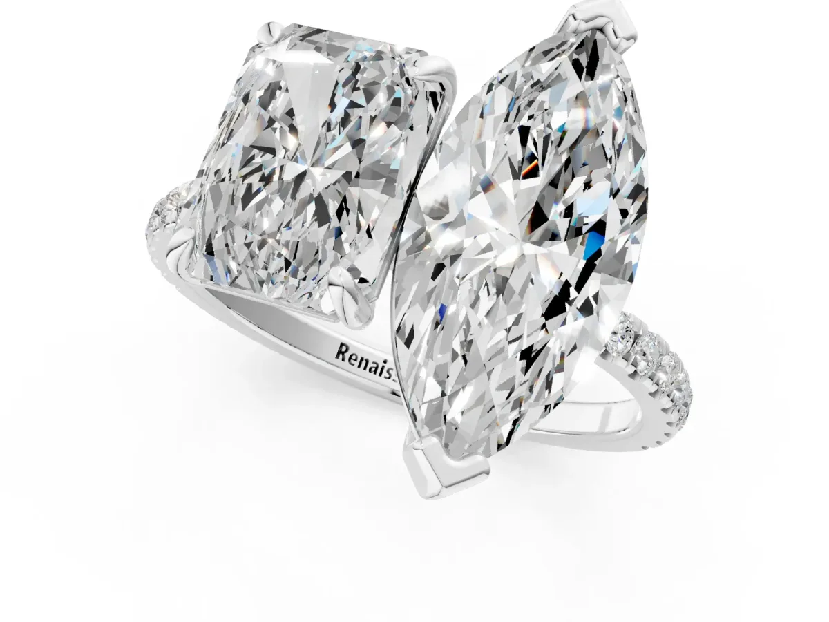 Radiant and Marquise Toi Moi Ring with Prong Setting and Micro Pave Band Silver