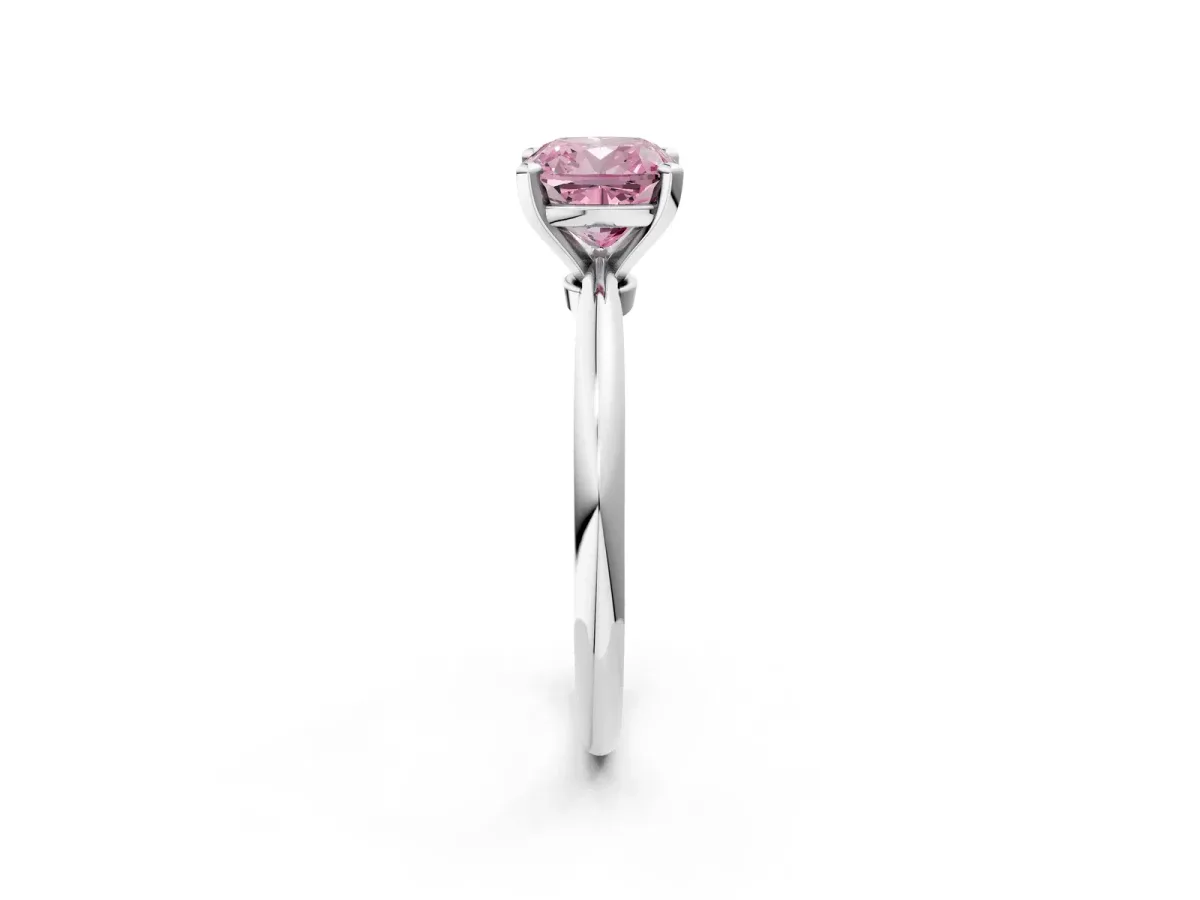 Fancy Pink Cushion Cut Diamond Solitaire Ring with Six-Prong Setting and Classic Band Silver