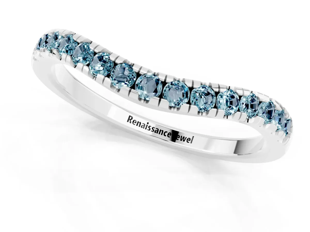 Aquamarine Pavé Curved Wedding Band Platinum