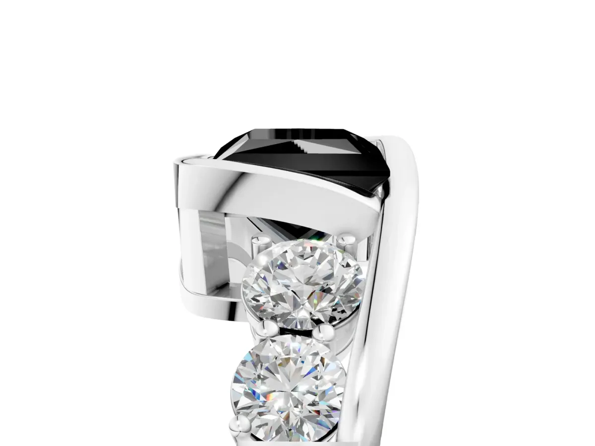 Fancy Black Bezel Set Princess Cut Diamond Bypass Ring with Round Accents Platinum