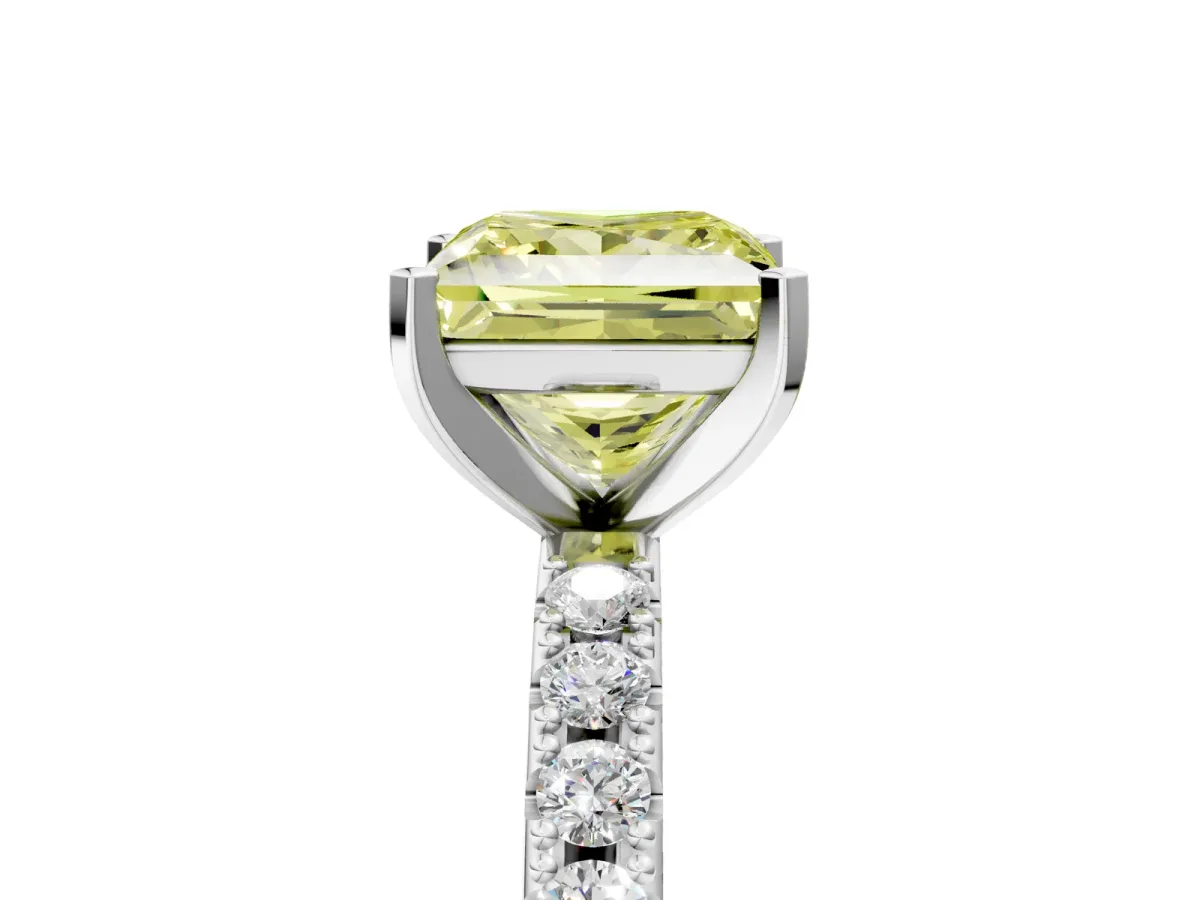 Fancy Yellow Princess Cut Diamond Solitaire Pavé Band with Four-Prong Setting Silver