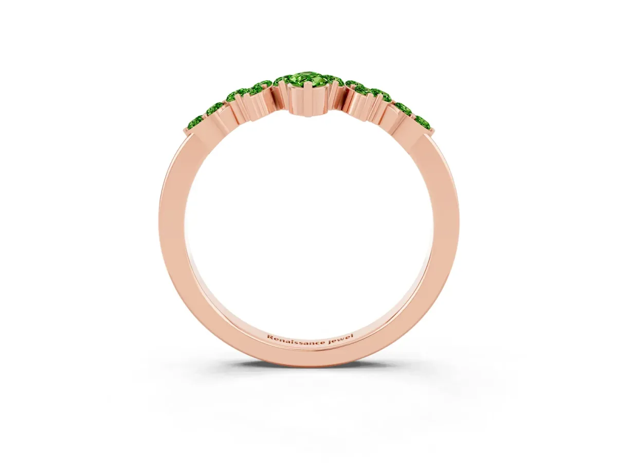 Marquise and Round Peridot Chevron Band with Prong Setting Rose gold