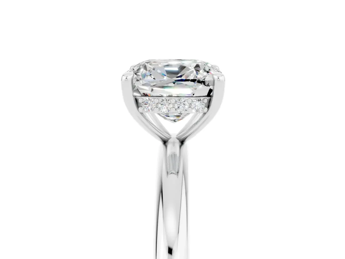 Cushion Cut Moissanite Solitaire Ring with Thin Band and Four-Prong Setting Platinum