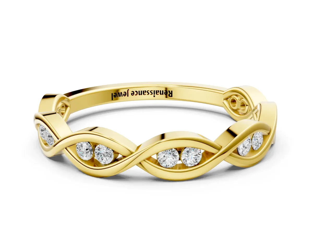 Round Diamond Twist Eternity Band with Bezel Setting Yellow gold