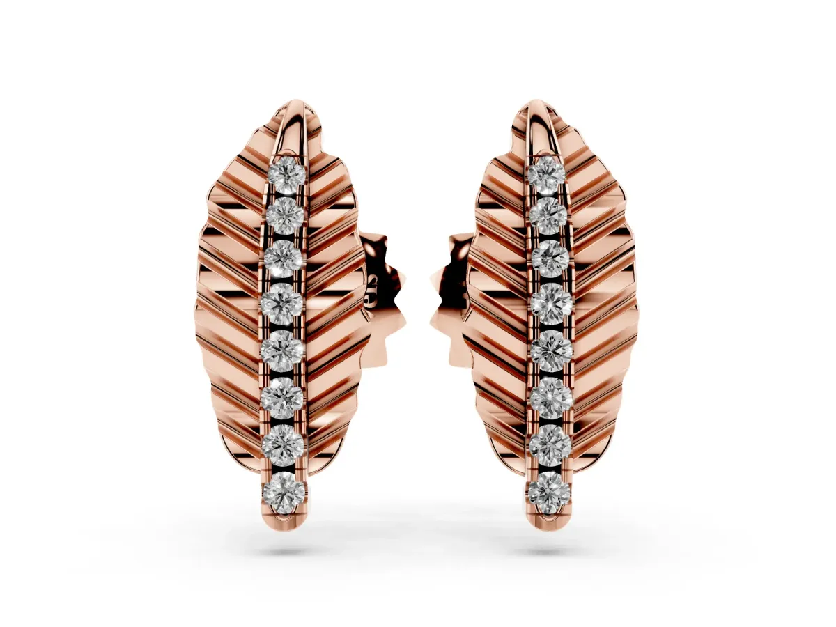 Round Diamond Leaf Stud Earrings Rose gold