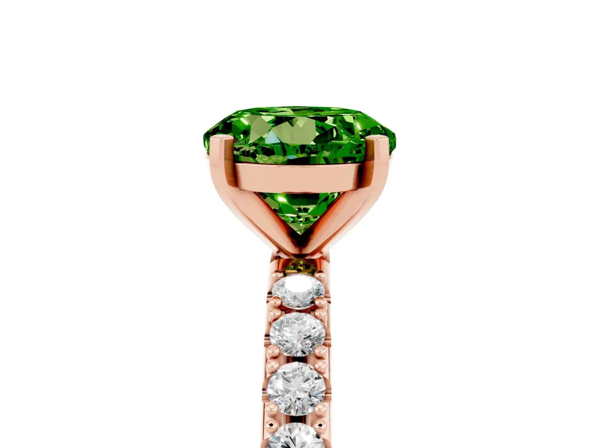 Round Cut Peridot Solitaire Pavé Band with Four-Prong Setting Rose gold