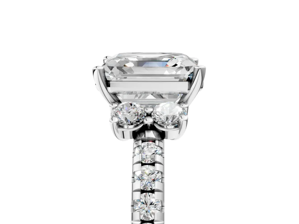 Asscher Cut Diamond Three-Stone Pave Band with Four-Prong Setting Platinum