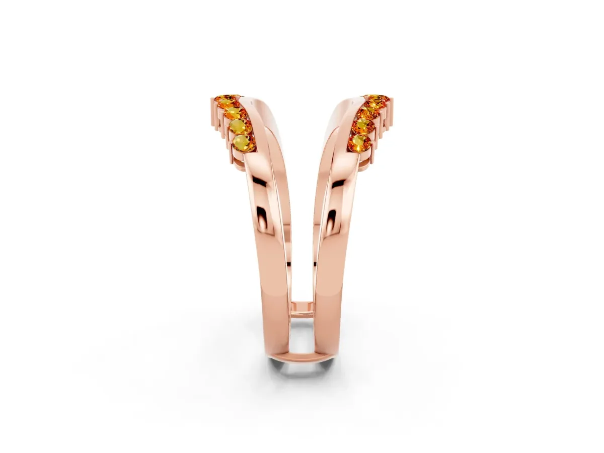 Round Citrine Chevron Contour Band with Prong Setting Rose gold