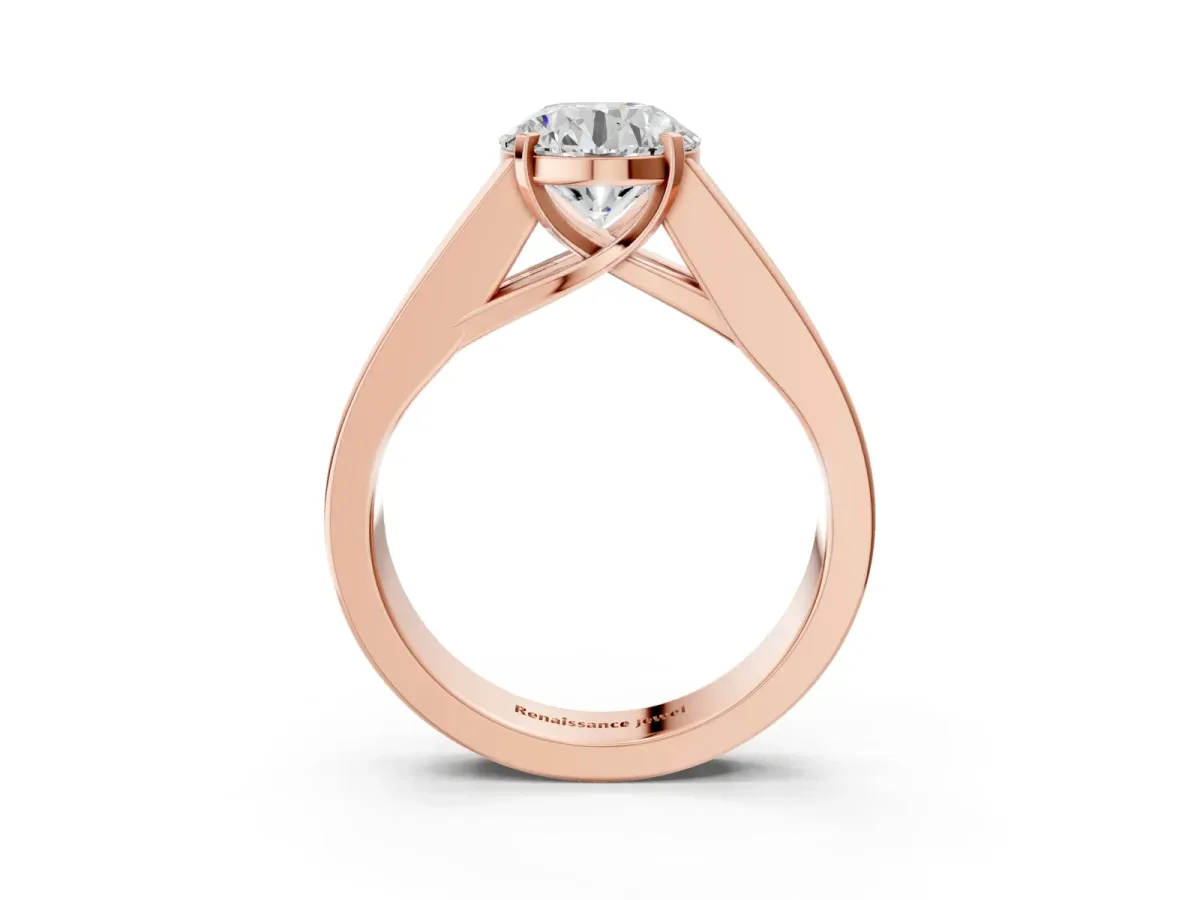 Round Cut Cut Channel Set Solitaire Ring with Four-Prong Setting Rose gold