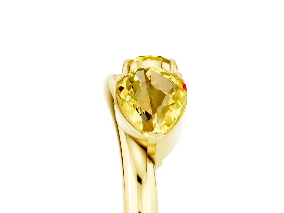 Two-Stone Pear Yellow Sapphire Bypass Ring with Prong Setting Yellow gold