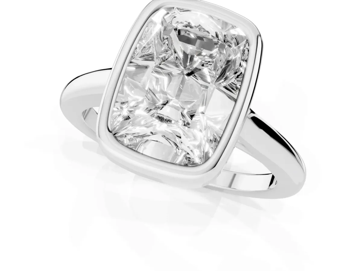 Old Mine Elongated Cushion Diamond Bezel Set Ring Platinum
