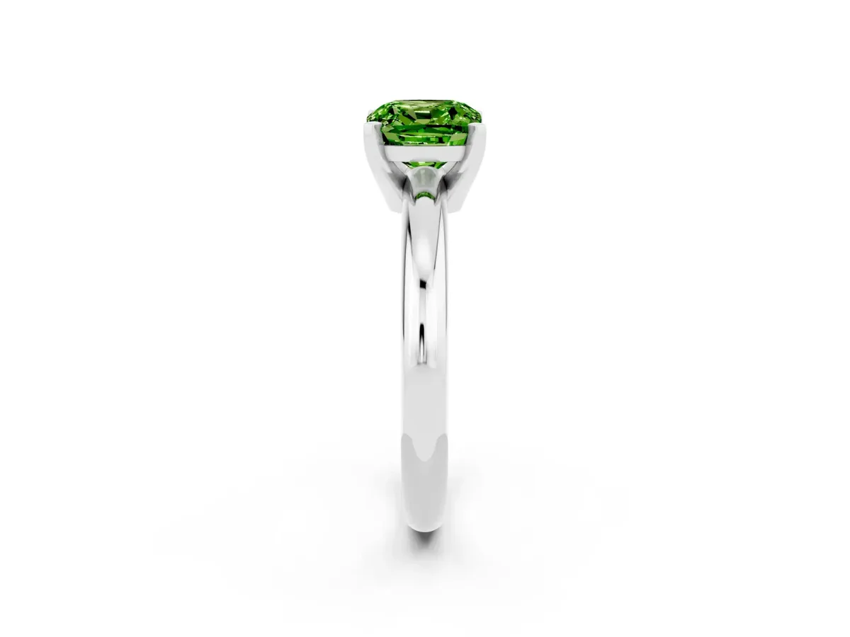 Cushion Cut Peridot Solitaire Engagement Ring with Round Band and Four-Prong Setting Silver