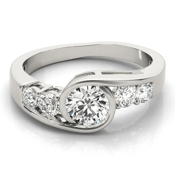 Bezel Set Oval Cut Diamond Bypass Ring with Round Accents Silver