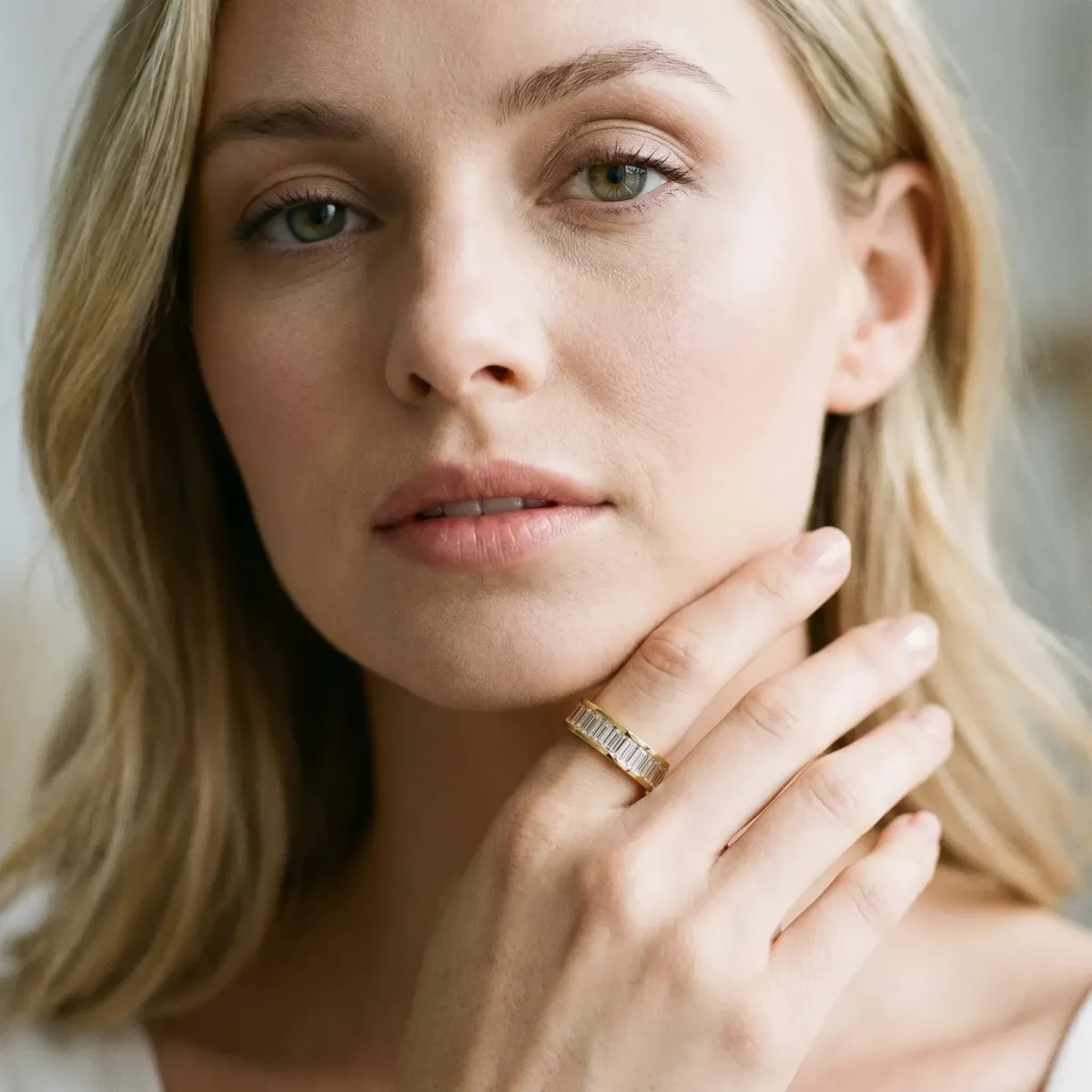 baguette Cut eternity band with channel set Yellow gold