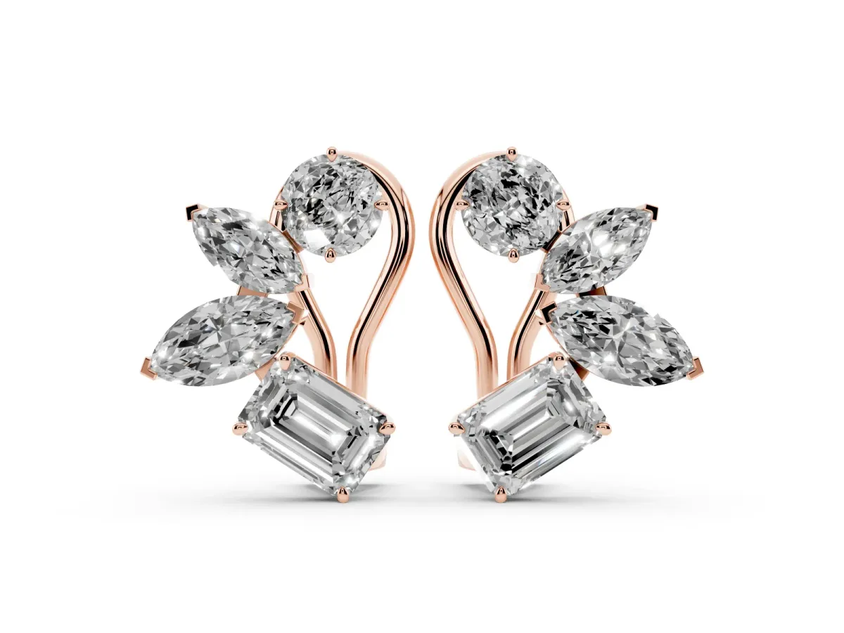 Multi-Shape Diamond Cluster Stud Earrings Rose gold
