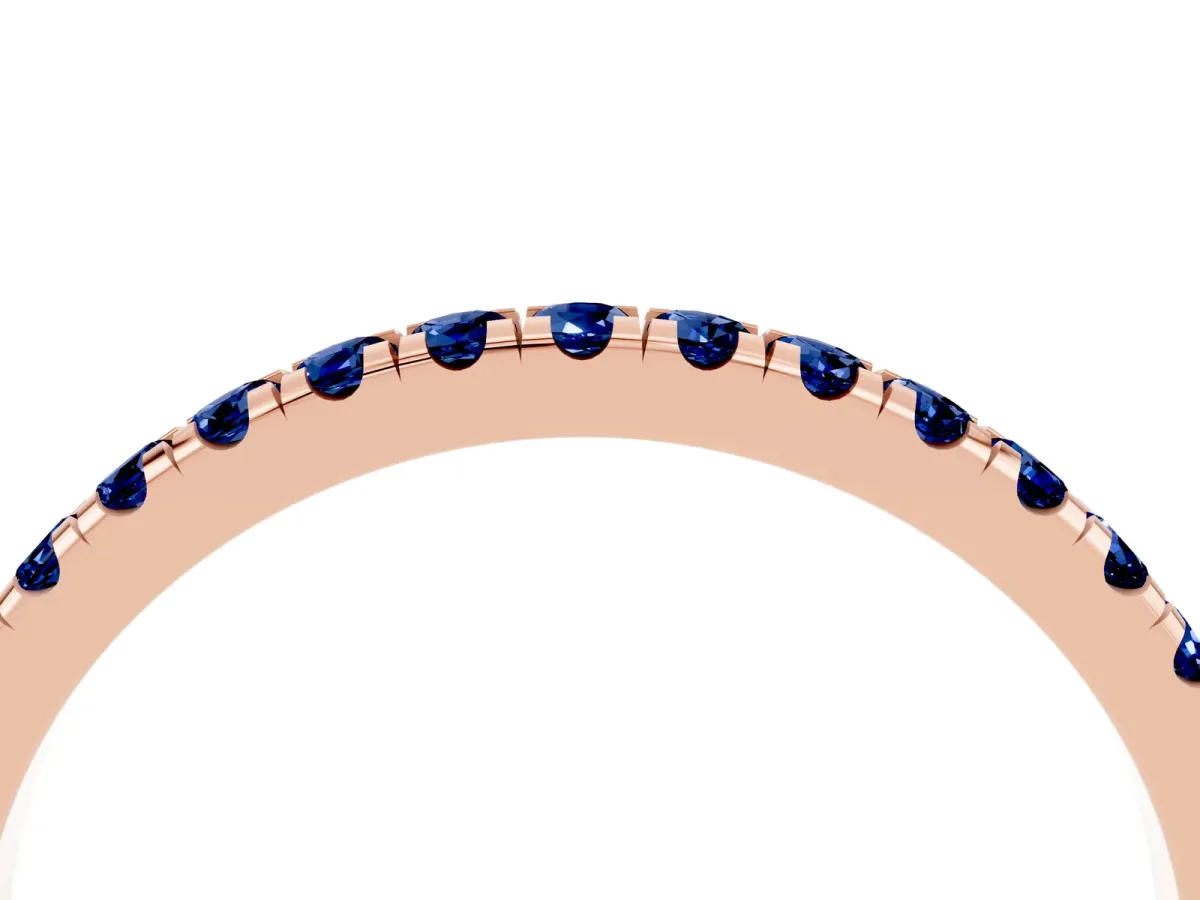 Pavé Round Blue Sapphire Half Eternity Band with Shared Prong Setting Rose gold