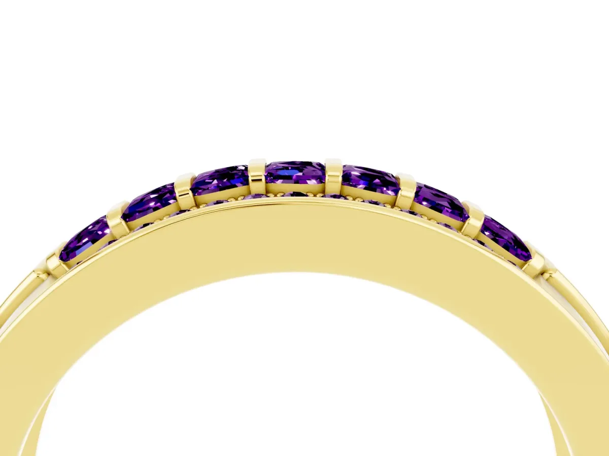 Bar-Set Princess Cut Amethyst Pavé Band Yellow gold
