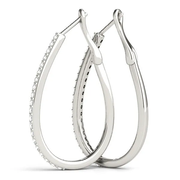 Pavé Round Diamond Teardrop Hoop Earrings with Hidden Hinged Setting White gold