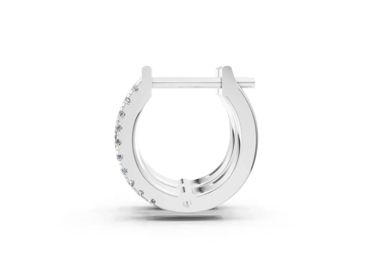 Round Diamond Petite Double Row Huggie Hoop Earrings Silver