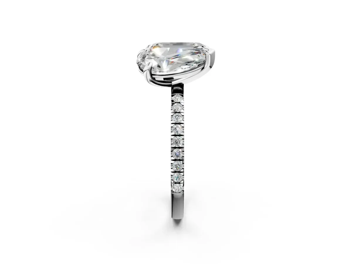 Pear and Emerald Toi Moi Ring with Prong Setting and Pave Band Silver
