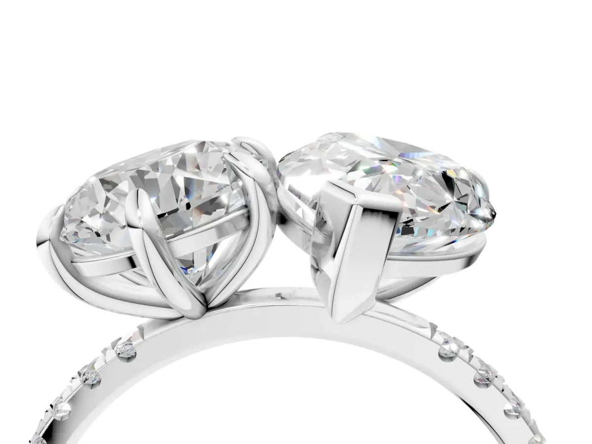 Round and Pear Toi Moi Ring with Prong Setting and Pave Band Platinum