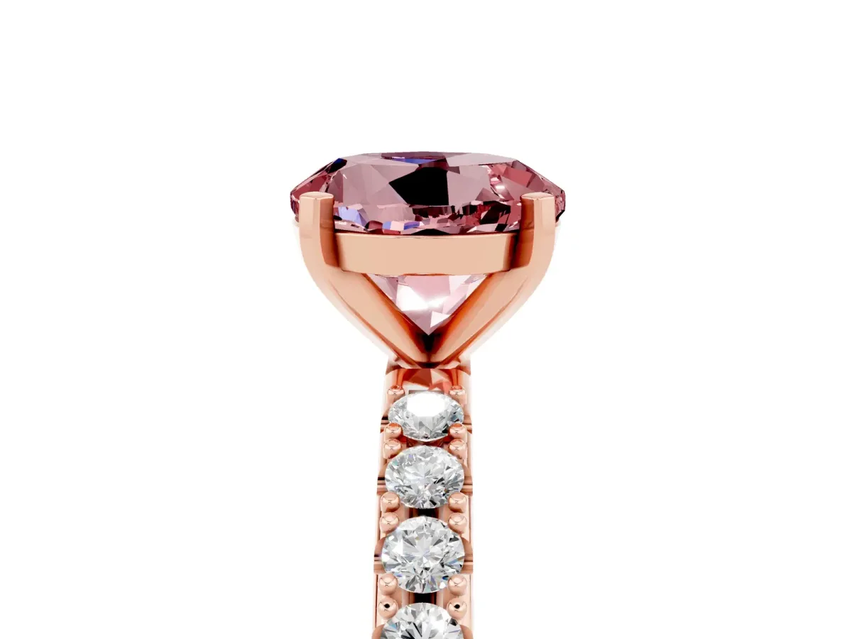 Round Cut Morganite Solitaire Pavé Band with Four-Prong Setting Rose gold