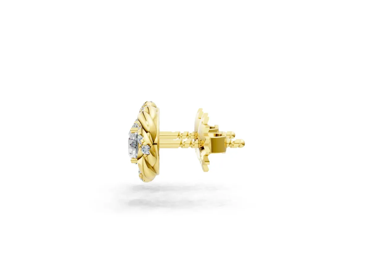 Round Diamond Oceana Halo Stud Earrings Yellow gold
