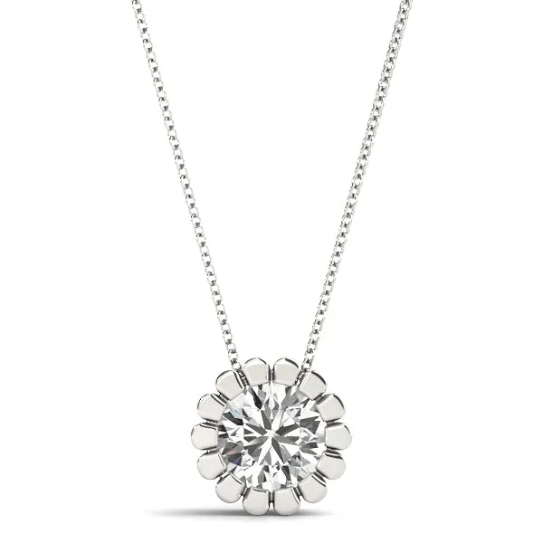 Round Diamond Flower Prong Pendant White gold