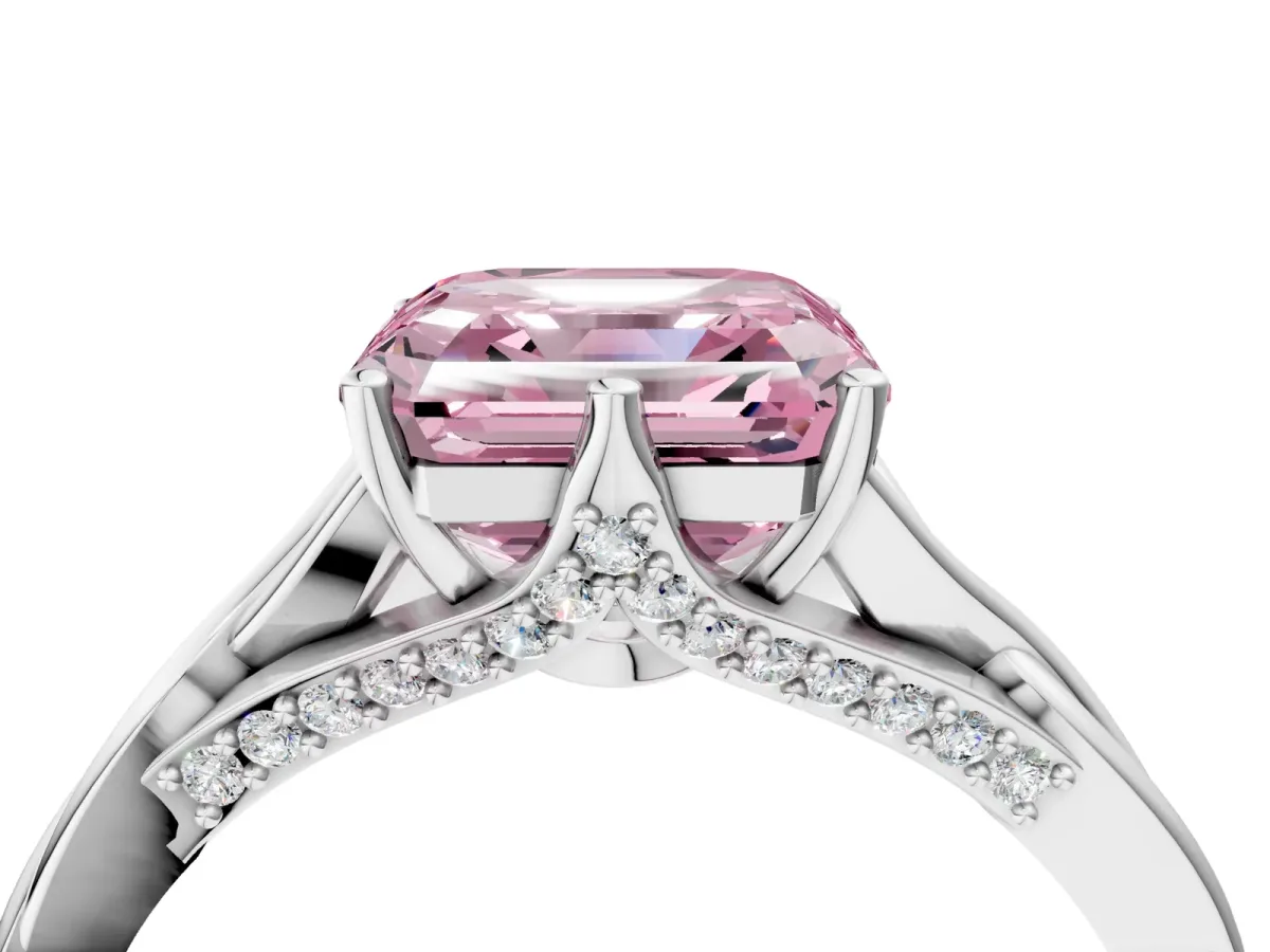 Fancy Pink Asscher Cut Solitaire Twist Band Six-Prong Setting Platinum