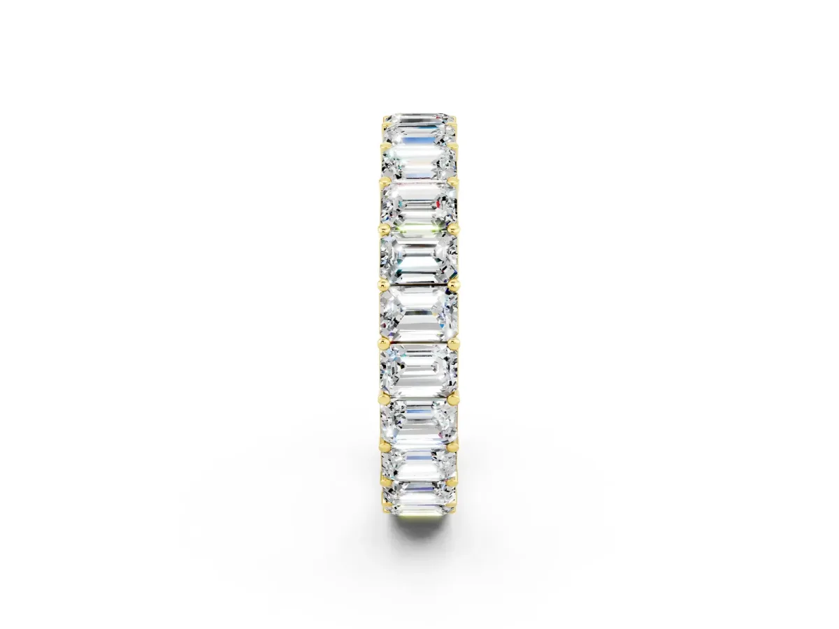 Emerald Cut Moissanite Eternity Band with Shared Prong Setting Yellow gold
