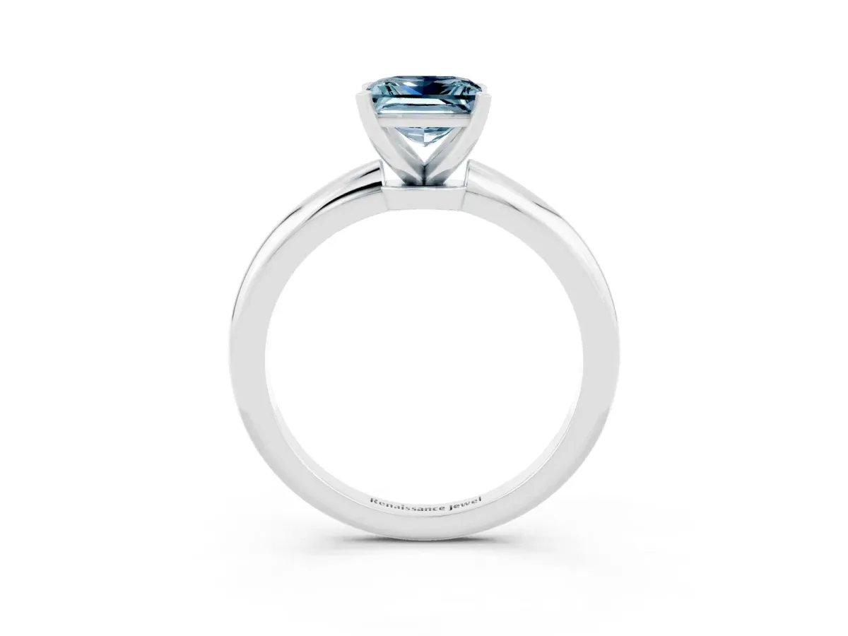 Princess Cut Aquamarine Solitaire Ring with Six-Prong Setting and Classic Band Silver