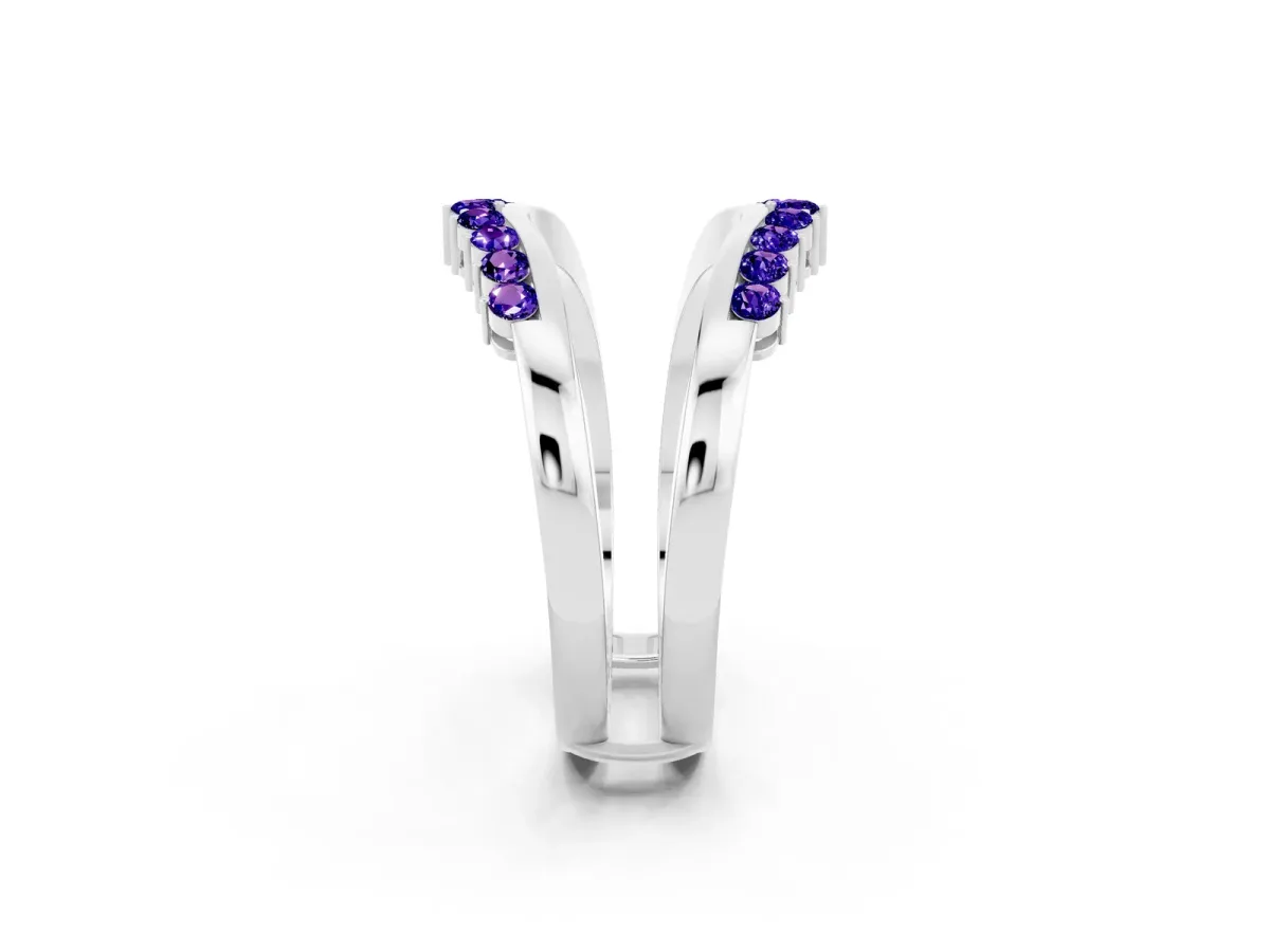 Round Tanzanite Chevron Contour Band with Prong Setting Platinum