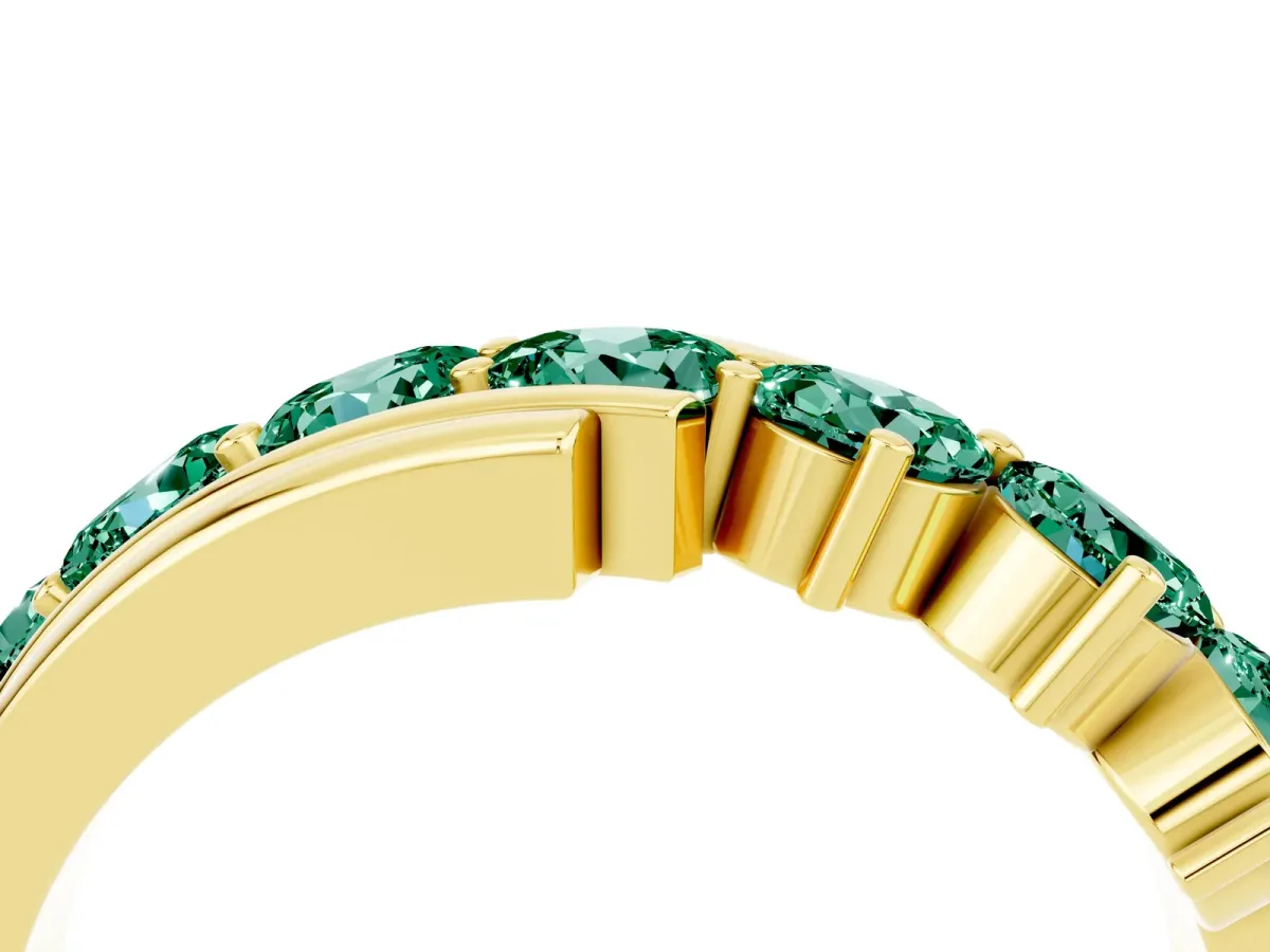 Round Green Sapphire Wave Band with Channel and Shared Prong Setting Yellow gold
