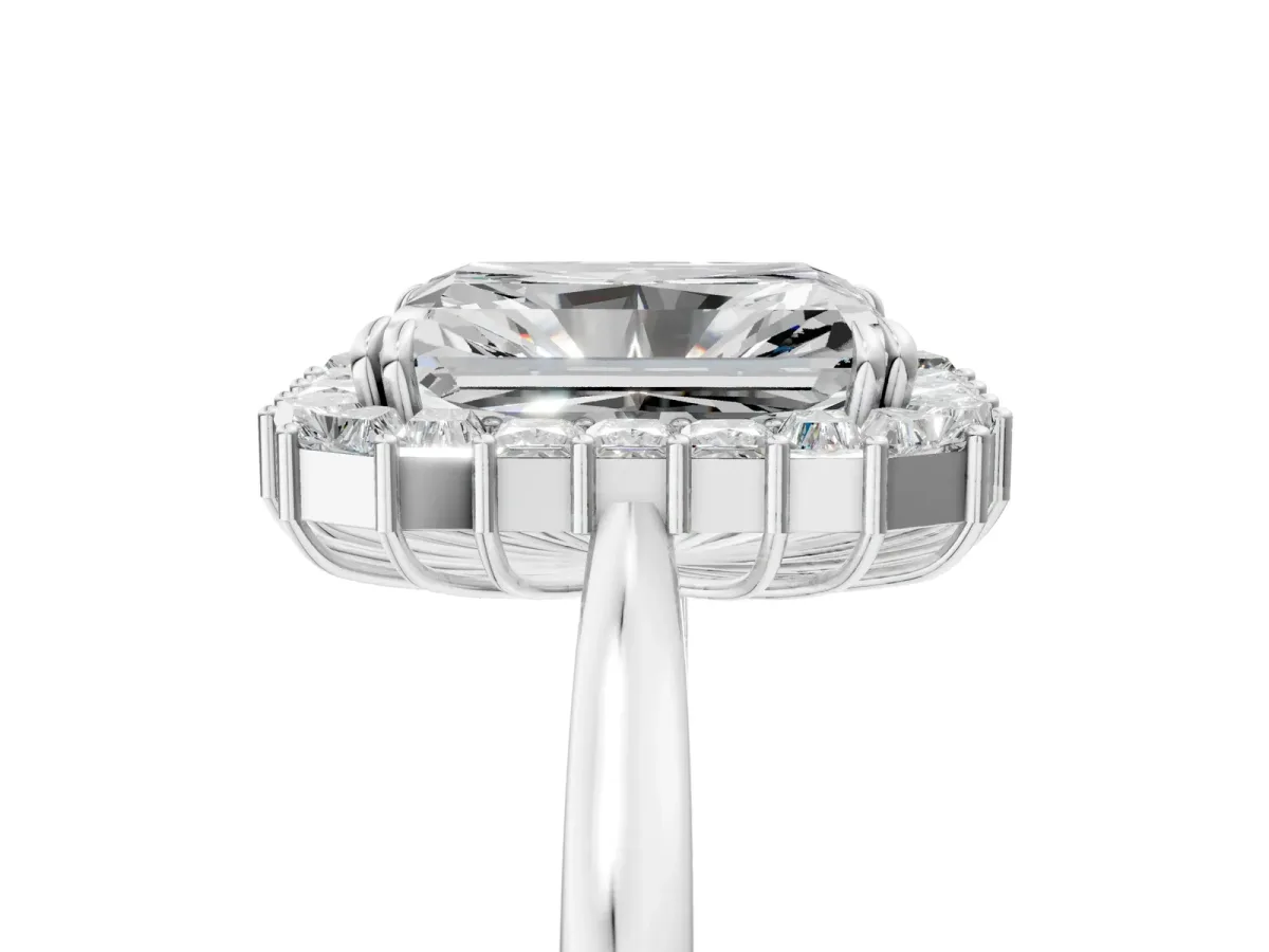 Radiant Diamond Baguette Halo Engagement Ring Silver