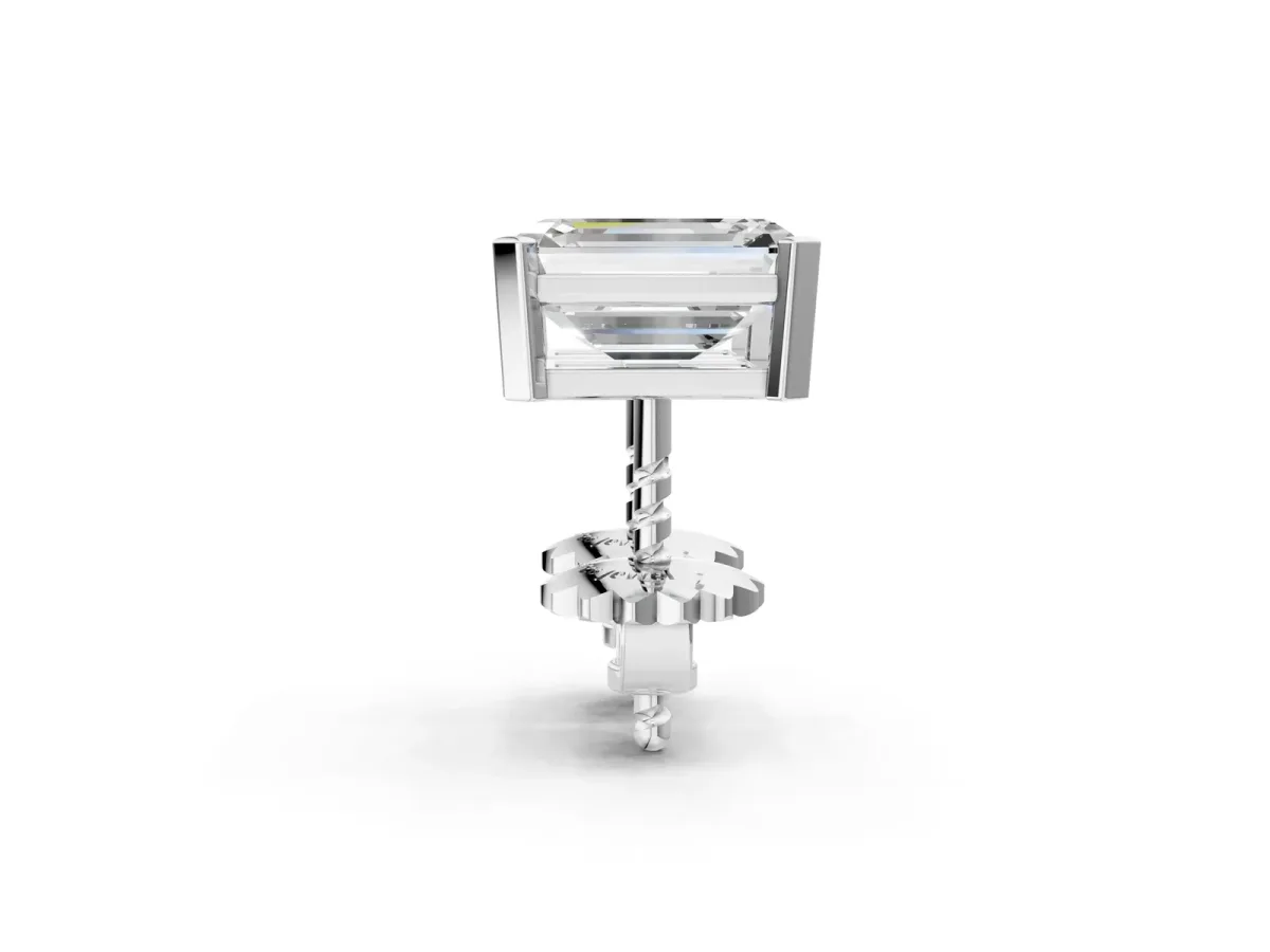 Emerald Cut Diamond Stud Earrings Silver