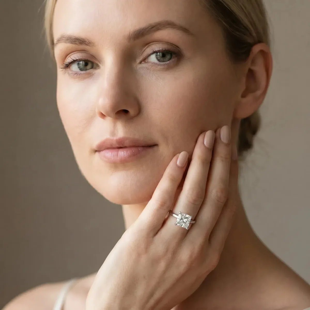Princess Cut Diamond Solitaire Engagement Ring with Classic Band and Four-Prong Setting Silver