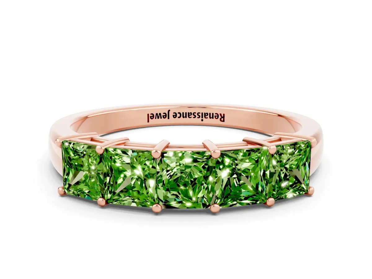 Princess Cut Five-Stone Peridot Band with Prong Setting Rose gold