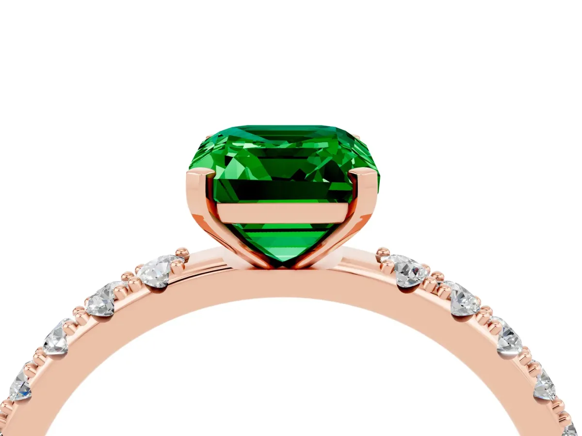 Emerald Cut Emerald Solitaire Pavé Band with Four-Prong Setting Rose gold