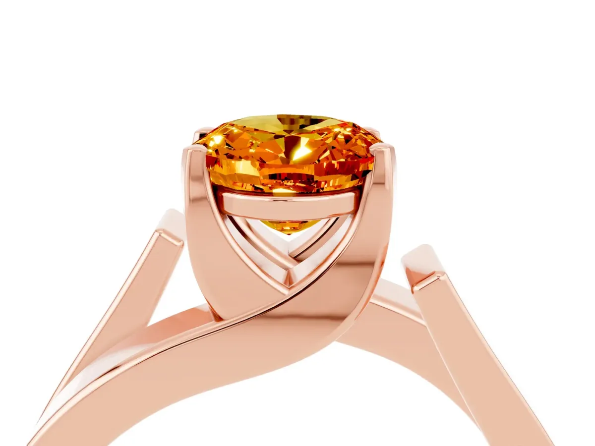 Modern Tension Set Oval Cut Citrine Solitaire Wide Band Ring Rose gold