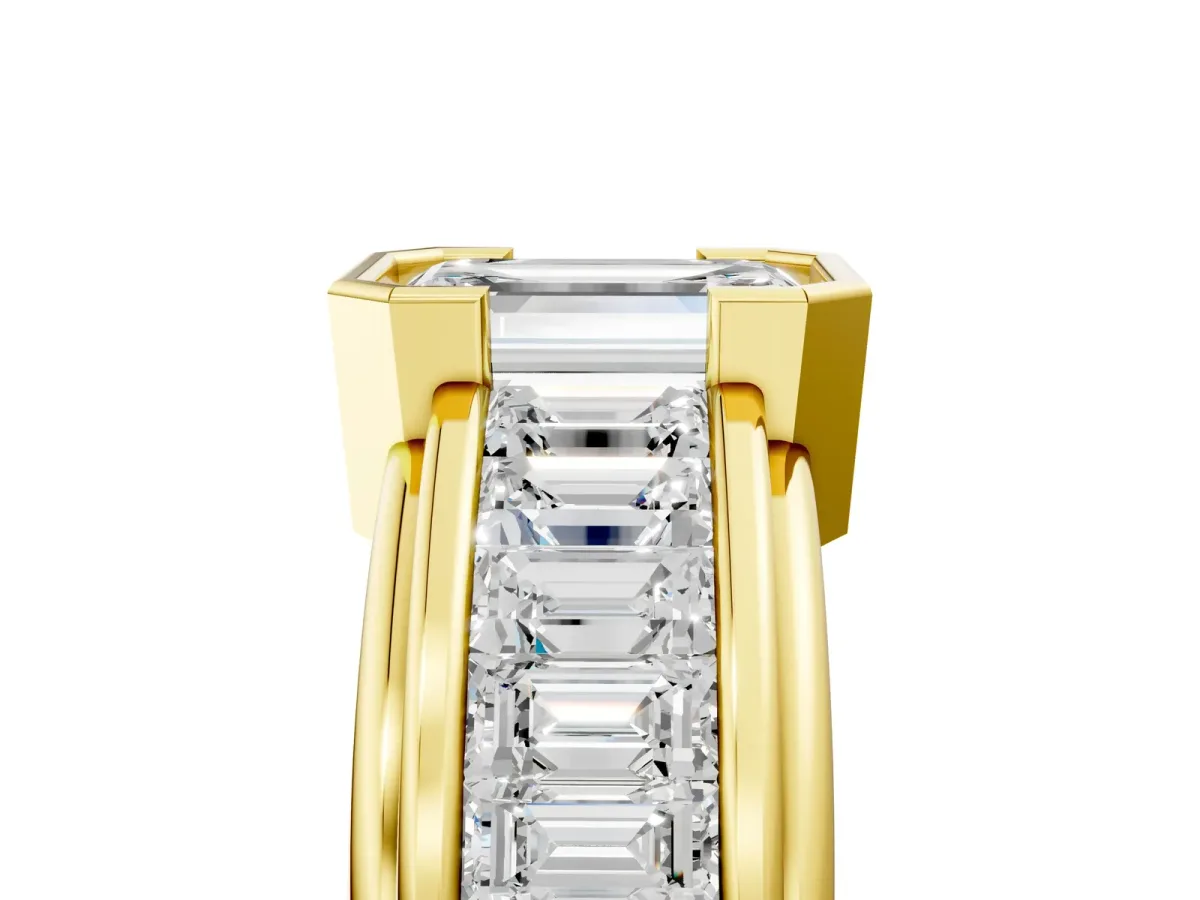Emerald Cut Diamond Side Stone Engagement Ring Yellow gold