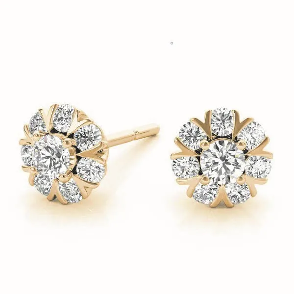 Round Cluster Diamond Stud Earrings with Prong Setting Yellow gold