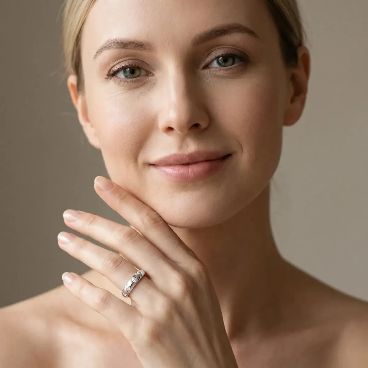 Round Diamond Channel Set Curved Band with Bezel Setting White gold