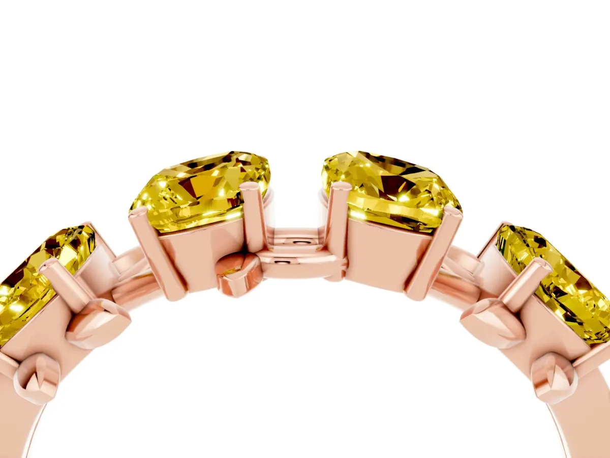 Emerald Cut Yellow Sapphire Prong-Set Half Eternity Band Rose gold
